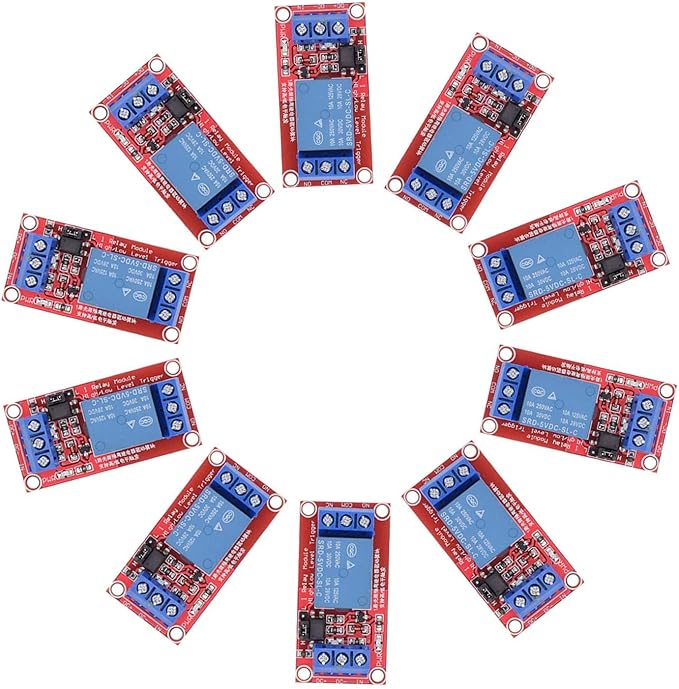 DC 5V Relay Module 1-Channel Relay Switch with Optocoupler Isolation High/Low Level Trigger, Pack of 10