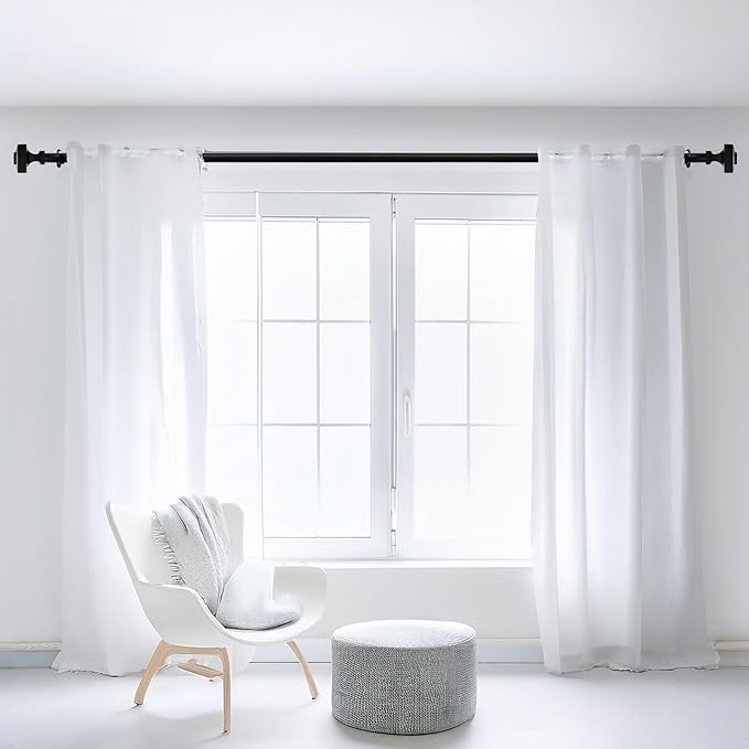 Deco Window Adjustable Curtain Rod for Windows 44 to 120 Inch (Pack of 1) Extendable Heavy Duty 3/4 Inch Iron Drapery Pole with Finials Wall Mounted French Door Curtain Rods (Black)