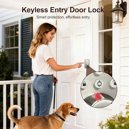 Keyless Entry Door Lock with Keypad, Auto Lock, Voice Prompt, Smart Deadbolt Lock for Front Door with Key, Satin Nickel – Easy Installation, IP55 Waterproof