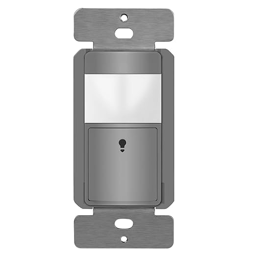 TOPGREENER PIR Passive Infrared Motion Sensor Switch, Ambient Light Level Detector, No Neutral Required, 150W LED/CFL, Occupancy Vacancy Modes, Ground Wire Required, Single Pole, TDOS5-JM, Gray