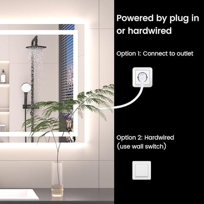 60X40 LED Bathroom Mirror with Lights, Anti-Fog, Backlit + Front Lit, Lighted Bathroom Vanity Mirror for Wall, Memory Function, Dimmable, Tempered Glass, Shatter-Proof