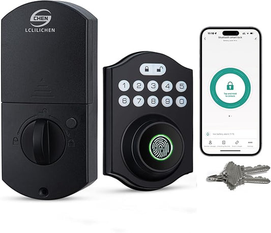 Smart Fingerprint Door Lock, Keyless Entry Deadbolt with Electronic Keypad, Bluetooth App Control, One Time Code, IP65 Weatherproof, for Front Door/Home/Office (Matte Black)
