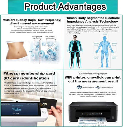 Smart Body Composition Scale with Printer & 8 Electrodes - Multi-Frequency BIA Technology Analyzes 40 Health Data Points,HD Touch Screen for Fitness Centers