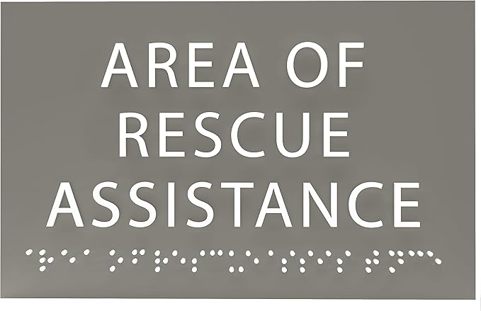 6" X4" Area of Rescue Assistance Sign- Tactile Graphics Grade 2 Braille Text ADA Compliant Sign |ADA Compliant Plastic Signs for Schools, Offices, Businesses, Apartments & Restaurants