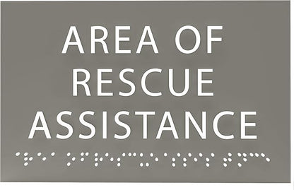 6" X4" Area of Rescue Assistance Sign- Tactile Graphics Grade 2 Braille Text ADA Compliant Sign |ADA Compliant Plastic Signs for Schools, Offices, Businesses, Apartments & Restaurants