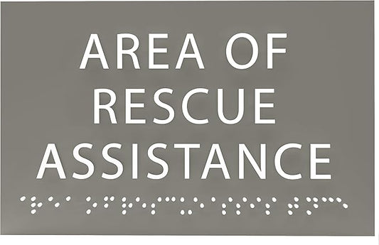 6" X4" Area of Rescue Assistance Sign- Tactile Graphics Grade 2 Braille Text ADA Compliant Sign |ADA Compliant Plastic Signs for Schools, Offices, Businesses, Apartments & Restaurants