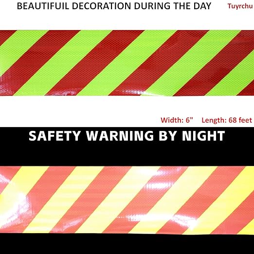 Non Fading Reflective Tape Outdoor Waterproof 6 inch Wide for Truck, High Visibility Warning Safety Industrial Marking Tape (68 feet)