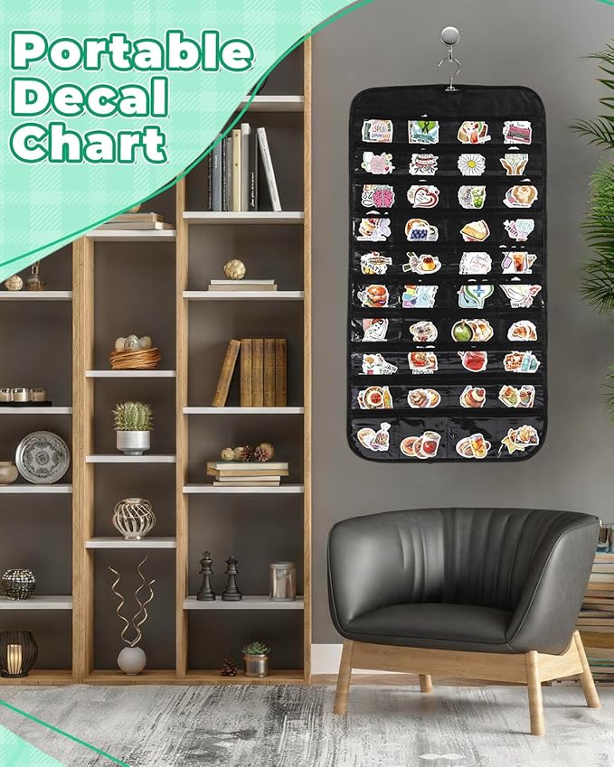UCEC 2PCS Hanging Sticker Organizer Display Stand Double Sided 80 Pocket Hanging Sticker Chart with Clear Pockets, Wall Sticker Holder for Vendors, Jewelry Organizers and Storage (Black)