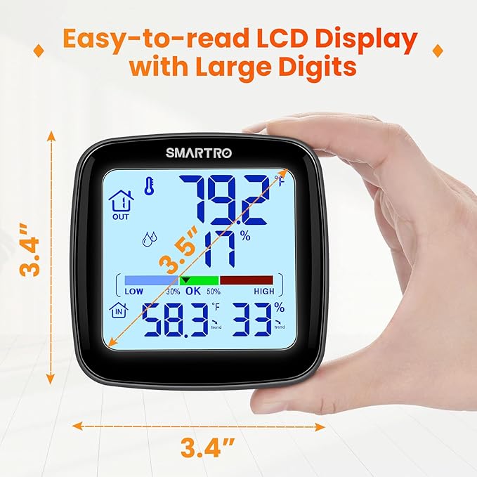 SMARTRO SC92 Professional Indoor Outdoor Thermometer Wireless Digital Hygrometer Room Humidity Gauge Temperature and Humidity Meter Pro Accuracy Calibration