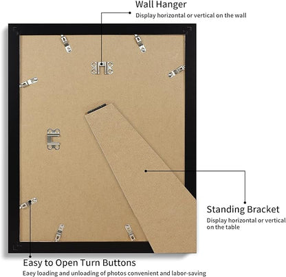iRahmen 11x14 Picture Frame with HD Tempered Glass, Display Pictures 8x10 with Mat or 11 x 14 Without Mat, Wood Photo Frames for Tabletop and Wall Mount (Black, 1 Pack)
