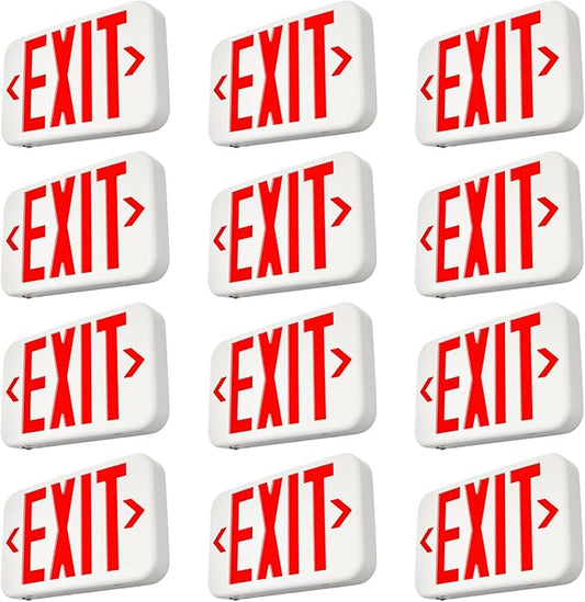 FREELICHT 12 Pack Red Double-Sided LED Exit Sign with Battery Backup, Exit Sign for Business,Easy To Install, UL Certified, AC 120/277V