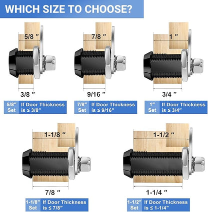 Black Cam Locks RV Storage Locks Keyed Alike, 1-1/2” Fits on 1-1/4” Max Door Thickness, RV Compartment Locks for Camper Trailer Cabinet Locks with Keys (Black 1-1/2 Inch 6Pack)