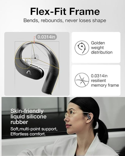 OpenNote AI Voice Recorder – Open Ear Headphones with FlashRecord, Call Recording, Real-Time Transcription, Translation, AI Assistant, for Students, Professionals & Interview Recording, Black
