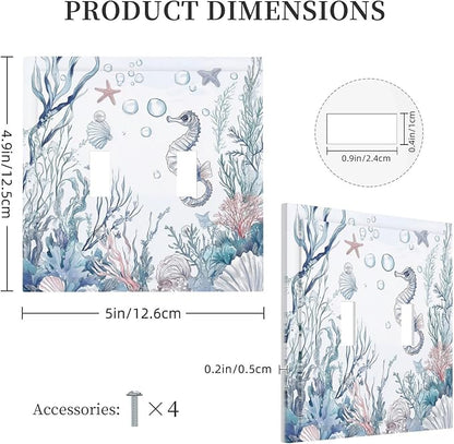 Decorative Switch Plates Ocean Coral Seahorse Seashell Starfish 2 Gang Double Toggle Outlet Light Switch Cover Wall Plate Electrical Faceplate For Bathroom Home Decor