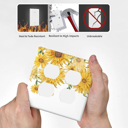 Sunflower Yellow Flowers Floral Outlet Covers 2 Gang Double Duplex Decorative Light Switch Covers Electrical Wallplates Socket Faceplate for Bed Room Living Room Decor