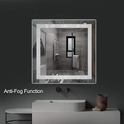 Amorho LED Bathroom Mirror 36"x 36" with Front and Backlight, Stepless Dimmable Wall Mirrors with Anti-Fog, Shatter-Proof, Memory, 3 Colors, Double LED Vanity Mirror