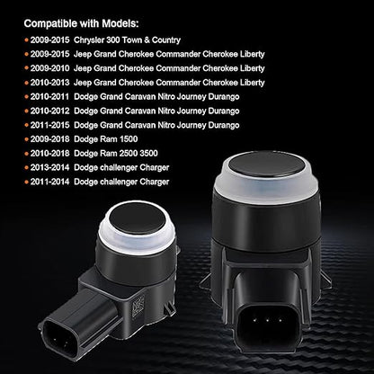 4 PCS PDC Parking Assist Sensor - Compatible with Dodge Journey, Durango, Ram 1500 2500 3500, Jeep Commander, Liberty, Grand Cherokee Reverse Backup Parking Sensor Replace 1EW63TZZAA