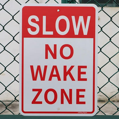 Joffreg Slow Down No Wake Zone Sign,17 x 12 Inches,Reflective Aluminum,UV Printed,Weather Resistant,Waterproof,Durable Ink,Easy to Mount,Outdoor Use,2 Pack