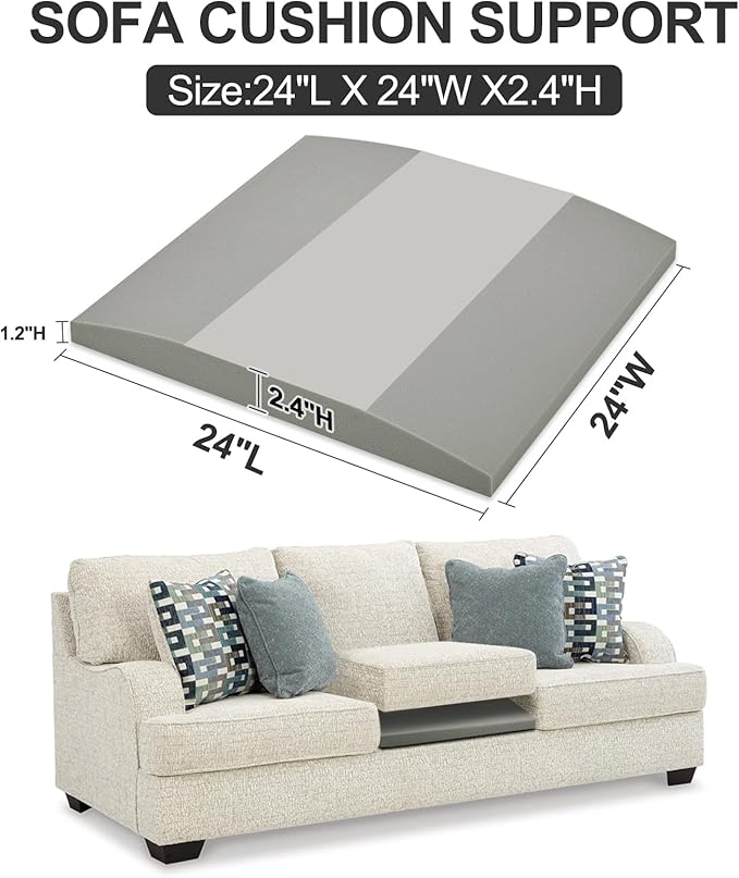 HAVARGO Couch Cushion Support High Density Foam 24X24X2.4 Inches Sofa Couch Supports for Sagging Cushions Light Grey 3Pc with Anti Slip Mesh Fabric