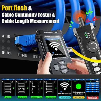 NF-8506 Network Cable Tester with IP Scanne Network Rate Test,/NCV POE/Ping/TDR CAT5 CAT6,Network Tester Cable Toner for RJ11 RJ45 LAN Ethernet Cable Tester Telephone Cable Finder Network Tool