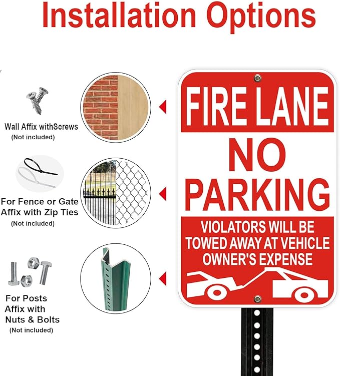 Fire Lane No Parking Sign, 12 x 18 Inches, Reflective, Weather-Resistant, Pack of 2