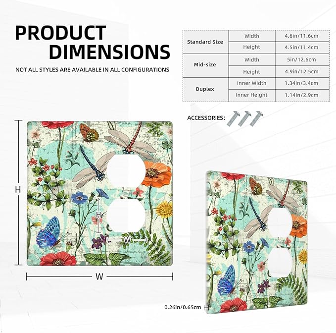 Dragonflies Flowers Butterfly 2 Gang 1 Outlet 1 Blank Outlet Light Switch Cover Decorative Wall Plate Cover For Home Living Bedroom Kitchen Decorative