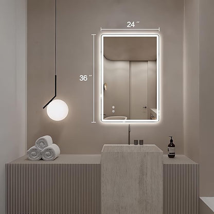 Niccy Led Mirror for Bathroom, 36"x24" Frameless Frontlit and Backlit Mirror for Wall Lighted Mirror with Bedroom 3 Color, Defogger, Explosion-Proof, HD Glass, IP65 Vanity Mirror Horizontal/Vertical