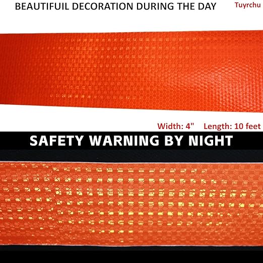 Orange Reflective Tape Outdoor Waterproof 4 inch, High Visibility Industrial Marking Tape, Safety Adhesive Stickers (11 feet)