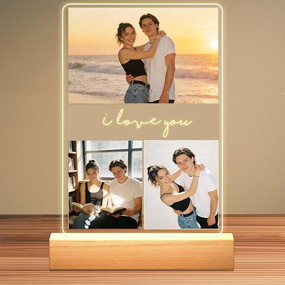 Personalized Picture Frames with Photo, Custom Photo Frame with Night Light, Customized Girlfriend Photo Gifts, Ideal Gift for Couples Anniversary Birthday Mom Dad Him Her