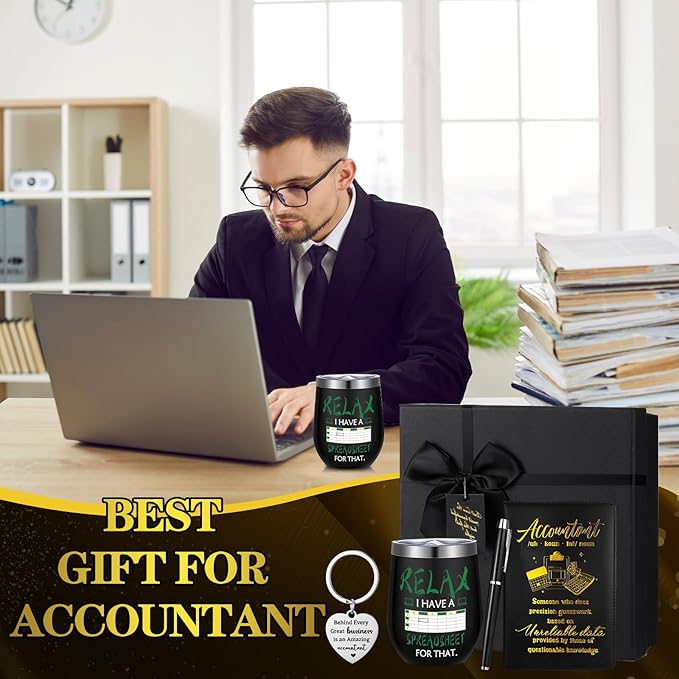 6 Pcs Accountant Appreciation Gifts for Men Accountant Thank You Gifts 12 oz Stainless Steel Cup Socks Keychain Pen Notebook Box for Accounting Coworkers CPA Auditors Finance Professionals