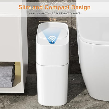 MOPALL Automatic Motion Sensor Bathroom Trash Can with Lid, 3 Gal Touchless Trash Can Auto-Adsorption Garbage Can, Slim Smart Trash Bin Waterproof Waste Basket for Bedroom, Kitchen, Office, Toilet, RV