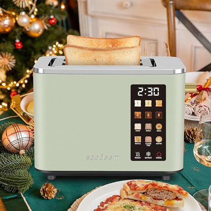 SEEDEEM Toaster 2 Slice, Touch Control Screen, Smart Stainless Toaster, 6 Shade Setting, 6 Bread Selection, Countdown, Removable Crumb Tray, 900W, Mint Green