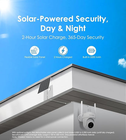 4K Security Cameras Wireless Outdoor, No Subscription, Works in -14°F Cold [2025 New] Solar-Powered Home Security Camera System with 360° Auto Tracking, Color Night Vision, 5G & 2.4G WiFi, Easy Setup