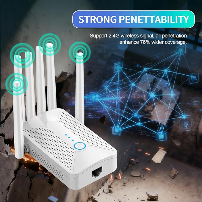 WiFi Extender Signal Booster for Home with 6 Antennas, Stable & Powerful up to 9800 Sq.ft for 64 Devices, Internet Booster, WiFi Repeater & Wireless Access Point，Easy Setup, Ethernet Port