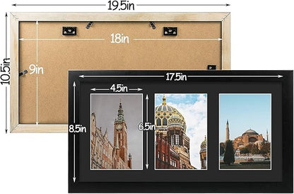 Golden State Art, Set of 10, 9x18 Black Wood Frame - Black Mat for Three 5x7 Pictures - Sawtooth Hangers- Swivel Tabs - Wall Mounting - Landscape/Portrait - Real Glass - Collage Frame