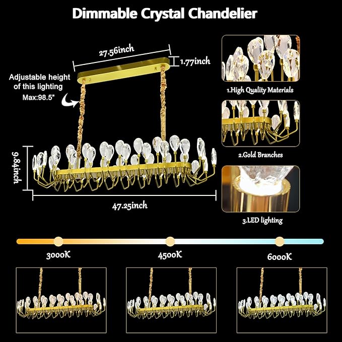 44 Light Gold Chandelier 47.25'' Large Crystal Chandeliers for High Ceiling Dining Room Modern Classic Chandelier Light Fixture for Large Living Room Foyer Stairs Entry Restaurant Hotel