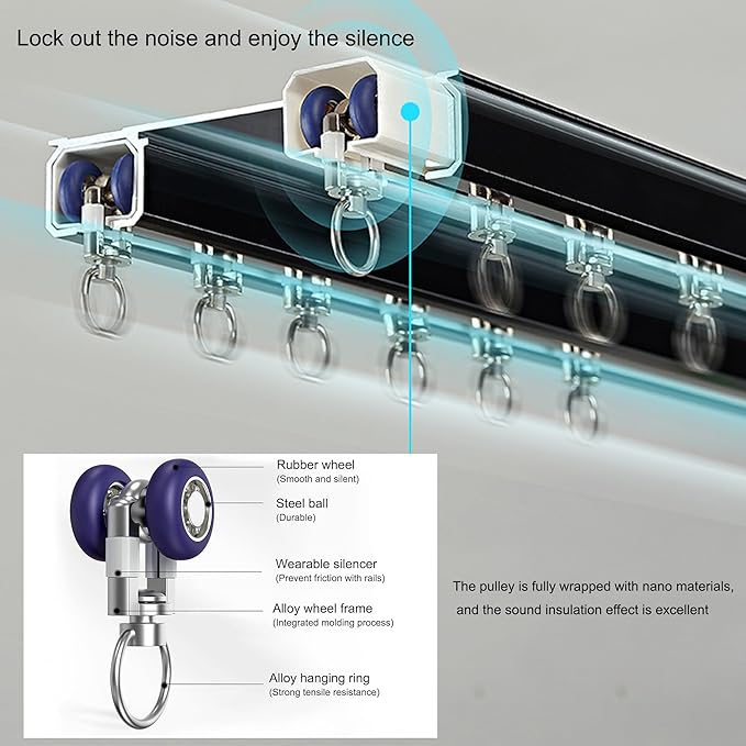 Double Row Ceiling Mounted Curtain Tracks - Double Rails for Curtains, Drapes, Room Dividers - Ceiling Mount System (Champagne, 4.5M)
