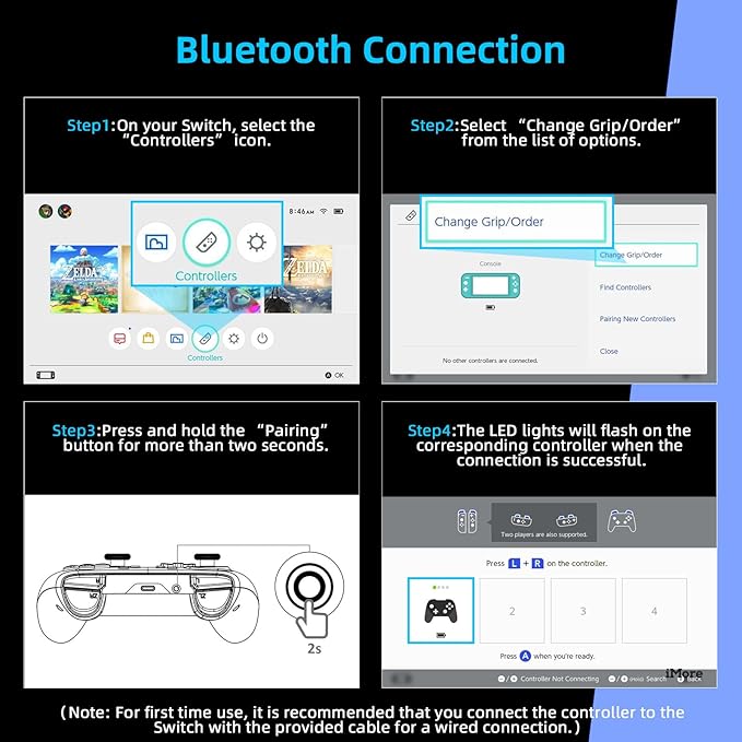 NexiGo Wireless Controller (No Deadzone) for Switch 2 and Switch, Extra Controllers for Nintendo Switch Controllers, Bluetooth Switch Controller, Turbo and LED Light (White & Blue)