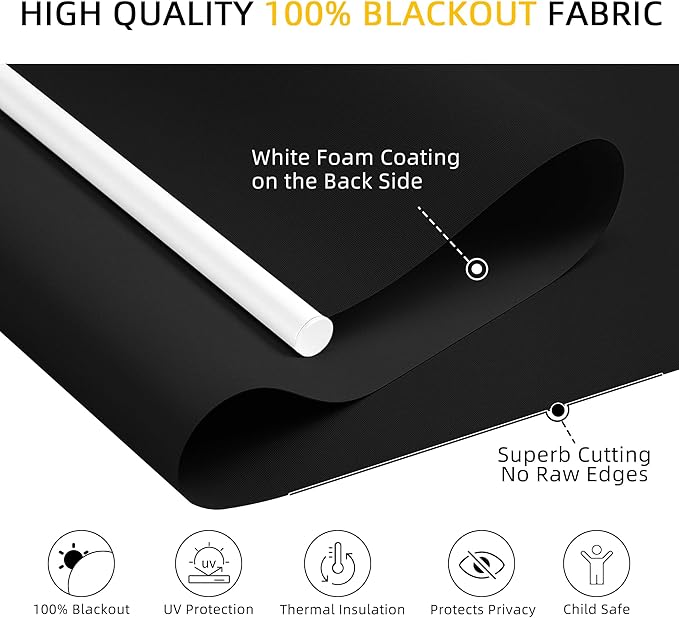 ChrisDowa Cordless Blackout Roller Shades for Windows, Thermal Insulated UV Protection Pull Down Shades, Total Blackout Window Blinds for Home, Office, Bedroom, Door (54" W x 72" H, Black)