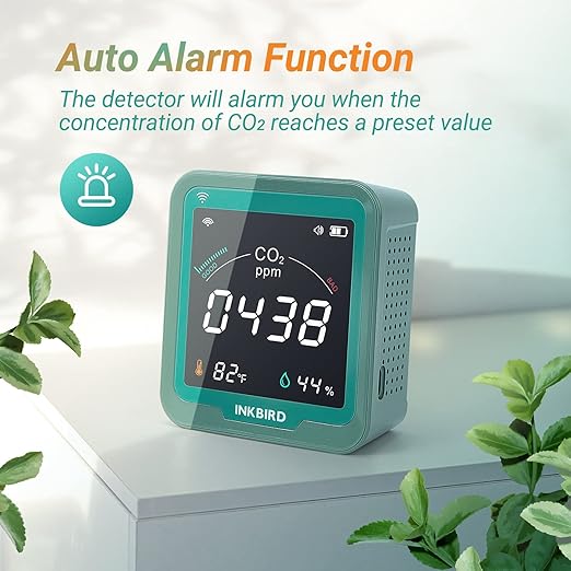 INKBIRD WiFi CO2 Detector Battery Powered | Smart CO2 Monitor NDIR Sensor and Data Logger | Carbon Dioxide & Temperature & Humidity Air Quality Monitor Indoor | for Home, Office, Grow Tent (INK-CO2W)