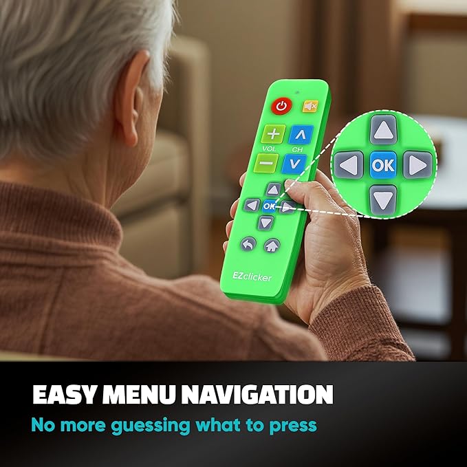 Plus Big Button Universal TV Remote (Green) Simple Easy to Use, Works with Major TV Brands (2xAAA Batteries Not Included)