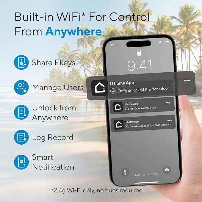 ULTRALOQ Bolt NFC Smart Lock with Android Phone Tap to Unlock, Built-in WiFi Keyless Entry Door Lock with Door Sensor, App Remote Control, Auto-Lock/Unlock, IP65 Waterproof, BHMA Certified