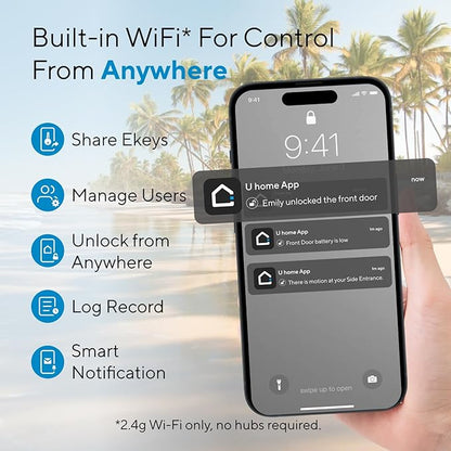 ULTRALOQ Bolt NFC Smart Lock with Android Phone Tap to Unlock, Built-in WiFi Keyless Entry Door Lock with Door Sensor, App Remote Control, Auto-Lock/Unlock, IP65 Waterproof, BHMA Certified