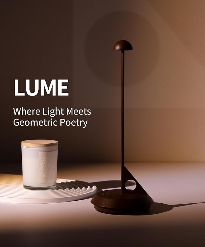 Cordless Table Lamp - LUME, Geometric Aesthetics, Magnetic Charging, Dimmable & Adjustable Lighting, IP65- Portable Rechargeable LED Lamp for HoReCa, Bedroom, Living Room, Outdoor Use (Corten)