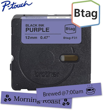 Brother Genuine P-Touch Btag BTAGF31 Black on Purple Label Tape ~1/2in by 13.1ft (12mm x 4m)