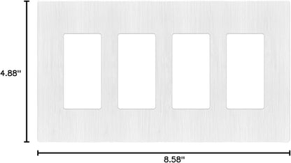 LIDER Brushed Finish Decorator Switch Cover, Screwless Wall Plate, Mid-Size 4-Gang 4.88" x 8.58", Unbreakable Polycarbonate Thermoplastic, UL Listed, LSWP-34M-BW, Brushed White