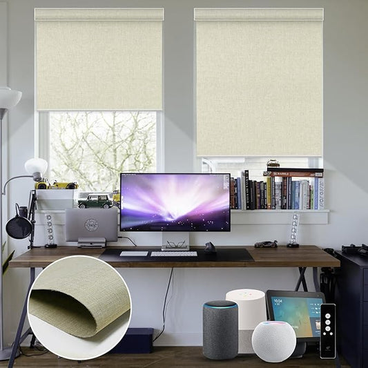 SmartWings Motorized Blinds Dual-Sided Cordless Smart Blackout Shades, Custom Size, Rechargeable Battery, Work with Matter/Apple HomeKit, Alexa, Thread/Zigbee, Remote Optional, Bouvardia Cream