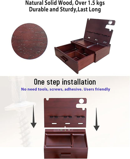 Wood Phone Docking Station with Drawer Nightstand Organizer Charging Station with 4 USB Charger Fast Charging for Dual Phone Apple Android Phones Anniversary Birthday Gifts for Men Dad Hunsband Mom