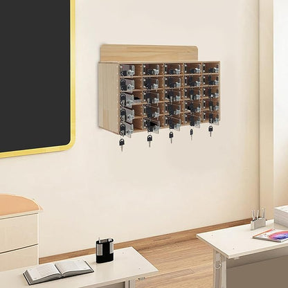 Cell Phone Locker Box 25 Slots Cell Phone Organizer Cabinet with Combination Locks Wall-Mounted Locking Cell Phone Storage Box for Classroom Office,Shool,Office (25 Slots, Wood+Acrylic)