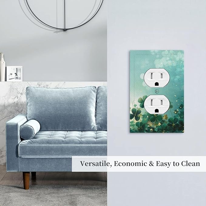 Decorative Outlet Covers Rustic Green Lucky Four leaf Clover 1 Gang Duplex Light Switch Cover Plate Unique Wall Plate Electrical Switch Plate Covers for Bedroom Home Decor